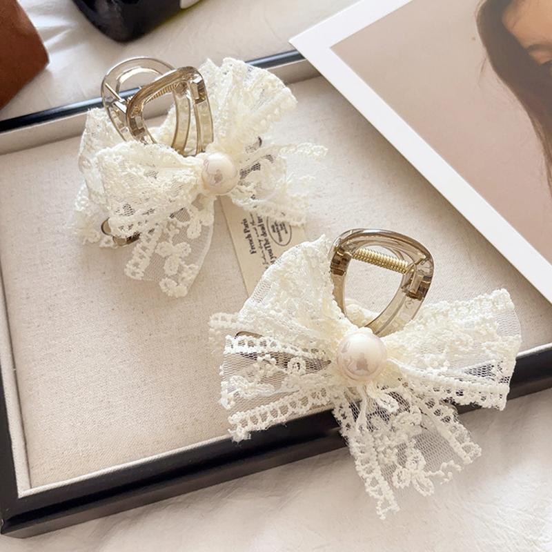Neue weiße Spitze Schleife Perlen Haarspange für Damen Mädchen Pin Haarkralle Schleife Schmetterling Koreanisch Vintage Beliebt Schmuck Zubehör