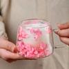 200ml Double Wall Coffee Mug with Handles Transparent Flowers Clear Milk Cups Fill Artificial Simulation Drinkware Glass for Bar