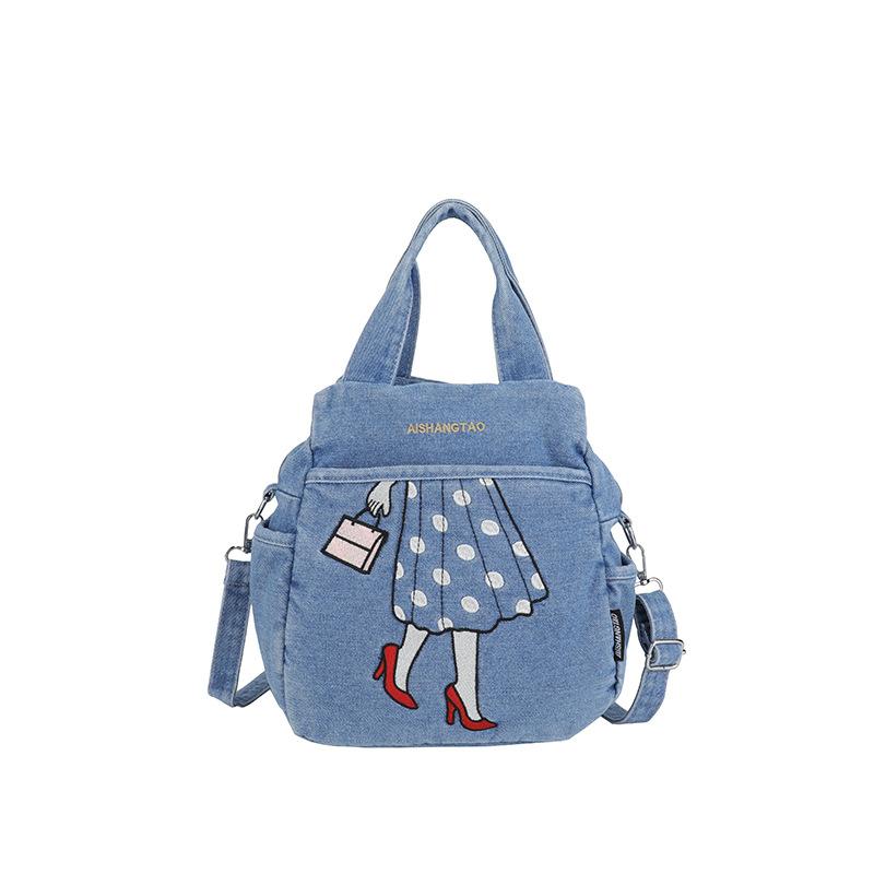 Schoolbag1011 New niche shoulder bag Textured messenger bag Versatile three-use fashion high-end embroidered denim bag