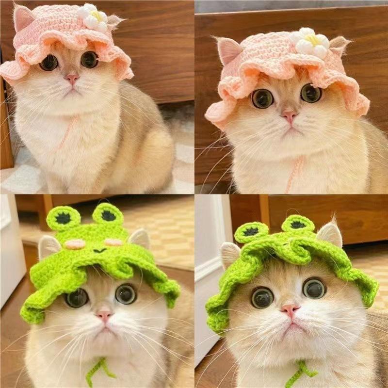 Pet Dog Cat Costume Hat Kitten Headgear Funny Cute Headwear Photo Prop Quirky Knitted Hat