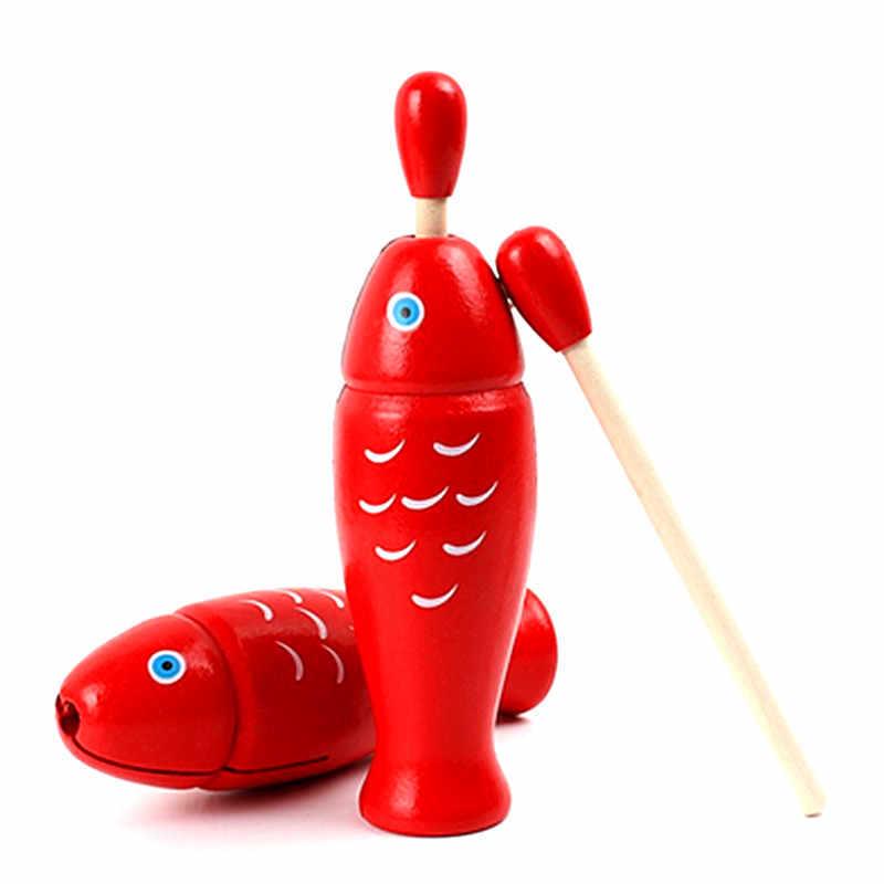 Red Wooden Fish Percussion Toy for Kids – Fish-Shaped Musical Clapper for Early Education and Orff Teaching.