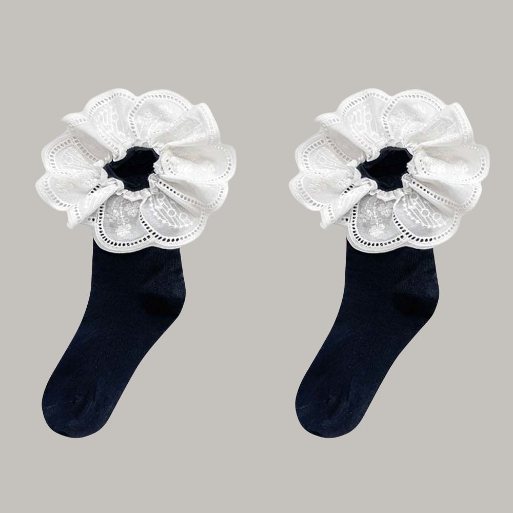 White Embroidered Ruffle Socks Mid Tube Short Sock Elastic Women Hosiery  Outdoor