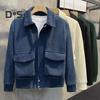 Men Corduroy Jacket Lapel Long Sleeve Flap Pockets Full Zipper Closure Solid Color Jacket Casual Outerwear