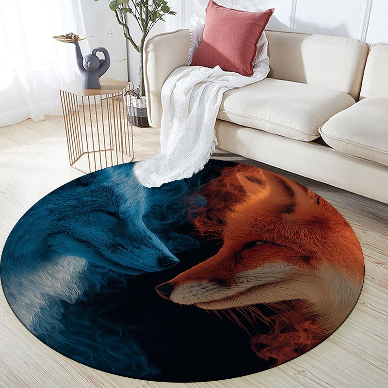 Glowing Fox,Round Area Rug,Carpet Rug for Living Room Bedroom Sofa Playroom Decor,Non-slip Floor Mat