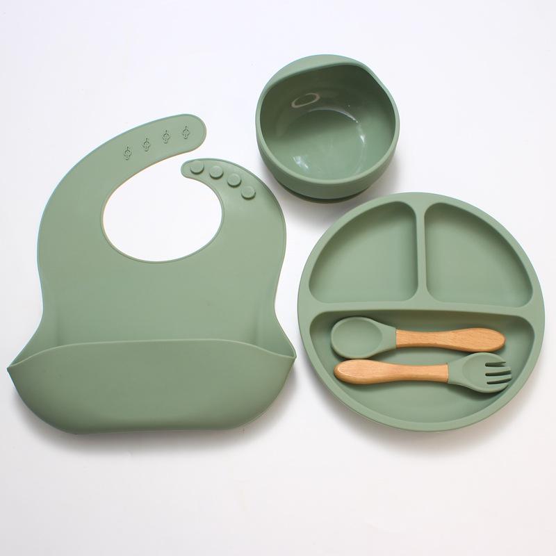 Children's Silicone Cutlery & Dinner Set: Bib, Spoon, Fork, Smiley Plate, and Bowl