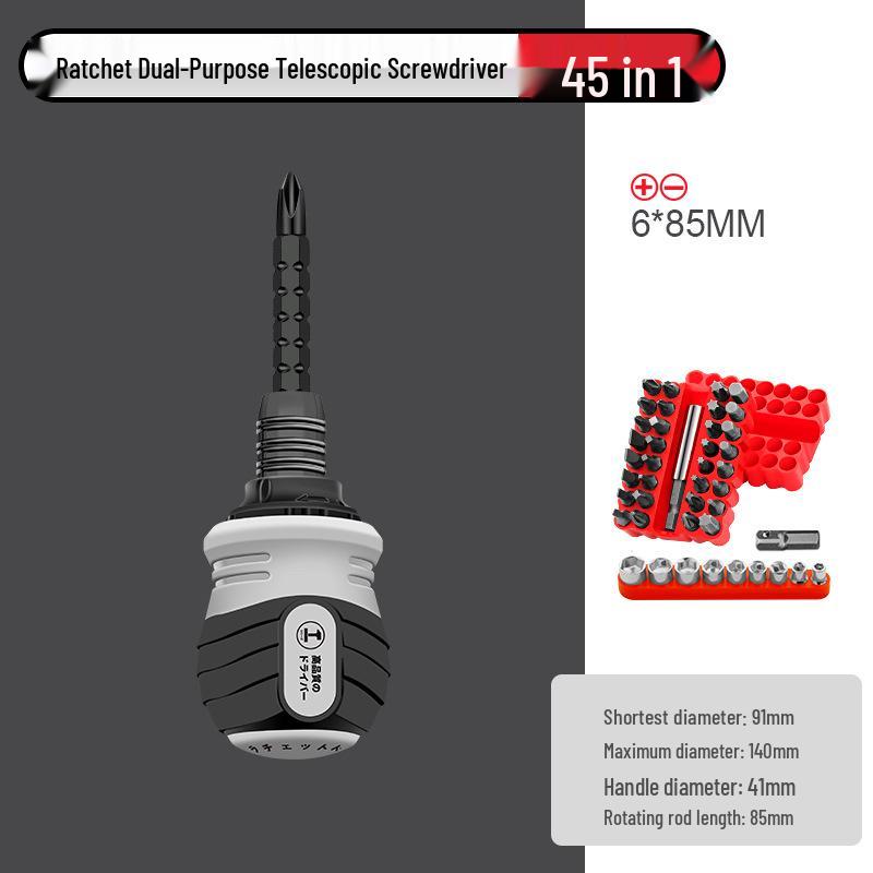 Green Forest Dual Use Multi-function Ratchet Screwdriver Set with Cross Slotted and Short Carrot Head.