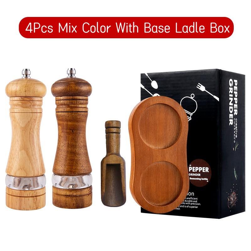 6 Inches Solid Wood Salt Pepper Mill Sets Manual Pepper Grinder Freshly Ground Seasoning Spices Mill Ceramic Core Pepper Grinder