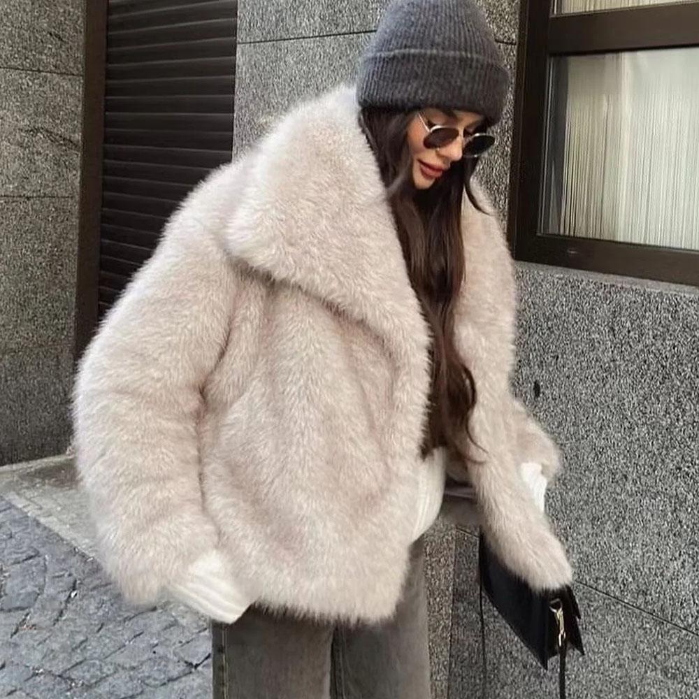Womens Coats Winter Cropped Faux Fur Coat Women Autumn Long Sleeve Fluffy Black Jacket Outerwears Warm Plush Short Coats