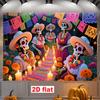 2D Flat Banner [Party Banner, Flag] - Made of Polyester, with a Mexican Day of the Dead Theme Background Fabric.zyc
