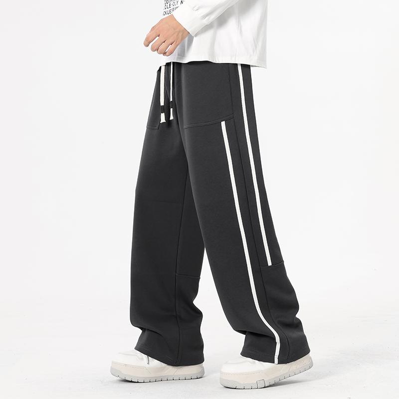 Men's Straight Loose Casual Elastic High Waist Pocket Drawstring Fashion Trousers