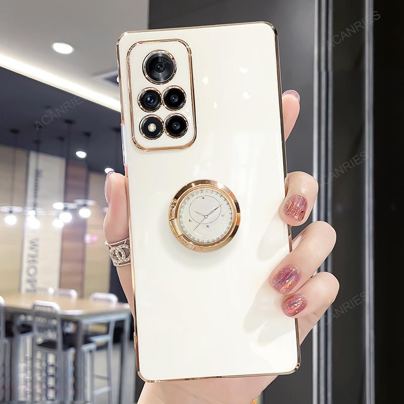 Redmi12 Ring Holder Stand Case For Xiaomi Redmi Note 12 Pro 4g 5g Luxury Plating Bumper Silicone Back Cover On Note12 12pro Plus