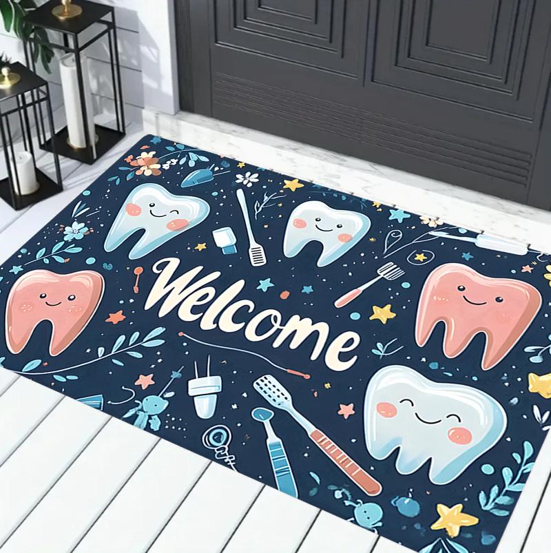 Dental Theme Pattern Door Mat Tooth Designs Smoke Technological Robotic Elements Dental Clinic Door Mat Dental Clinic Door Mat