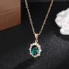 Huitan Noble Bright Pendant Necklace for Women Shiny Green Cubic Zirconia Neck Accessories Aesthetic Engagement Wedding Jewelry