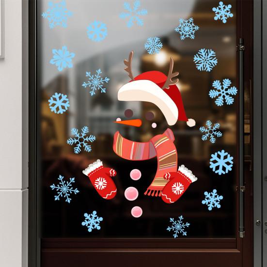 Removable Party Decals Christmas Window Clings, Cartoon Antlers Snowman Wall Stickers, Waterproof PVC Stickers Decorative for Home Glass Windows