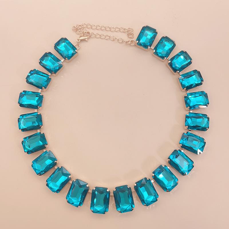 Mixed Color Rectangular 13x18 Crystal Gemstone Necklace - European & American Choker Design
