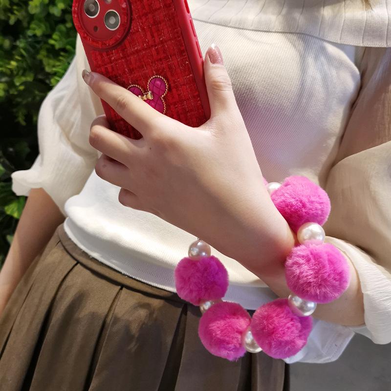 Mobile Phone Lanyard Wrist Hairball Pendant Winter Furry Bracelet Ins Internet Celebrity Same Portable Chain Mobile Phone Case