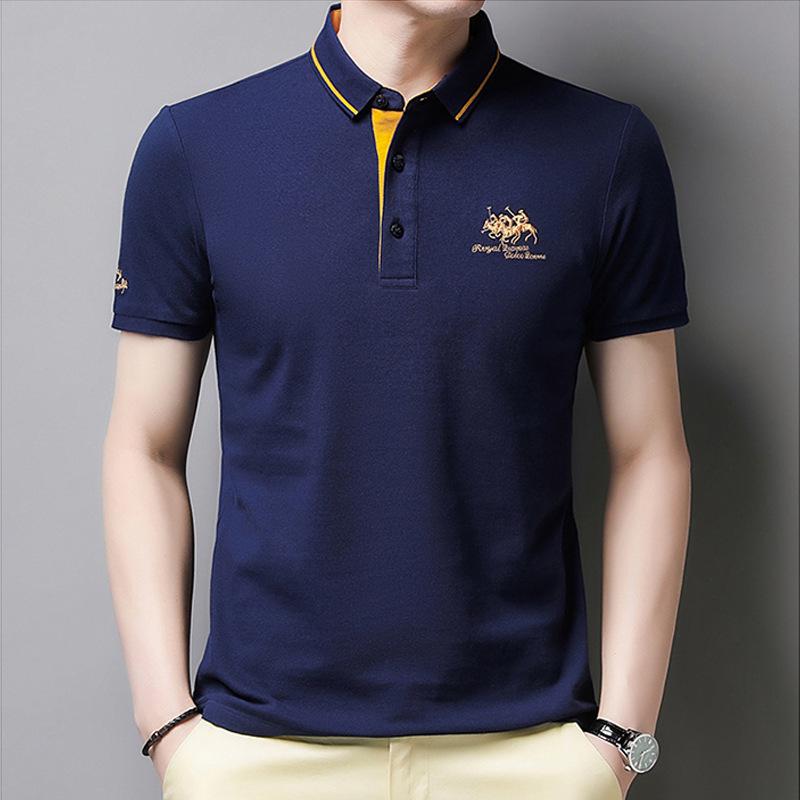 Men's Non-Iron Embroidered Short-Sleeve Polo Shirt - Casual Business Attire for Middle-Aged to Young Adults