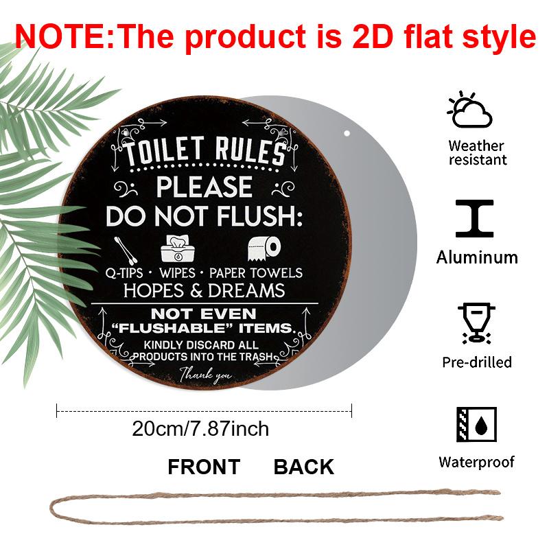 2D Flat, 1pc 7.87*7.87 Inch Round French Aluminum Sign, Vintage Decorative Plaque About "Bathroom Rules", "Do Not Flush" Decorative Sign, Suitable
