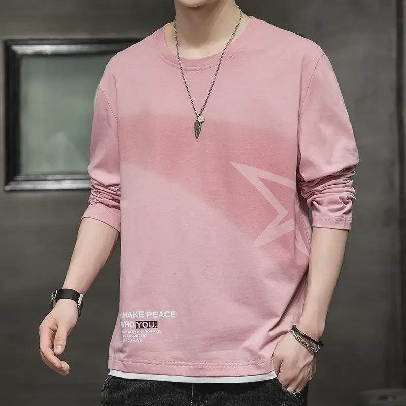 Men's Trendy Hong Kong Style Long-Sleeve T-Shirts: Versatile, Loose-Fit for Spring and Autumn