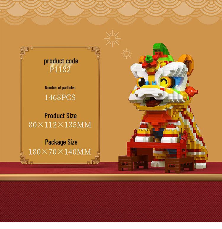 Yu Gao Lion Dance Micro Particle Building Blocks Toy-Compatible with Lego, New Year Edition.