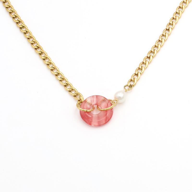 Personalized Light Luxury Stainless Steel Pearl Cuban Chain Natural Stone Pendant Round Turquoise Necklace Jewelry