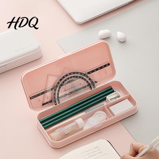 Slim Design Stationery Storage 2Pcs Simple Pencil Case for Students Plastic Holder Easy to Clean Desk Accessory with Multiple Compartments,