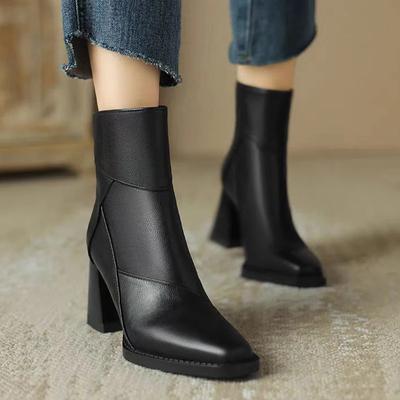 Spitze Zehen Damen Stiefeletten Chelsea Boots Hohe Absätze Wintermode Klobige Schuhe 2024 Winter Pumps Oxford Schuhe Neu Weiblich Zapatos