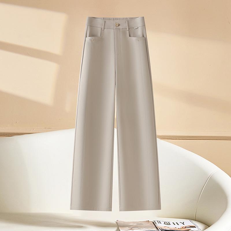 

Женские брюки Shu Rou Te с высокой талией, широкими и зауженными штанинами, повседневные, коллекция весна 2025 - Свободные, для миниатюрных, прямые длинные брюки 26 хаки