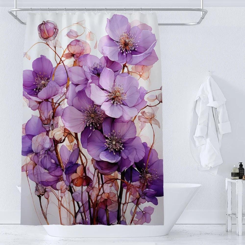 Art Watercolor Flowers Shower Curtain Print Modern Nordic Minimalist Polyster Fabric Home Decor Bathroom Curtains with Hooks