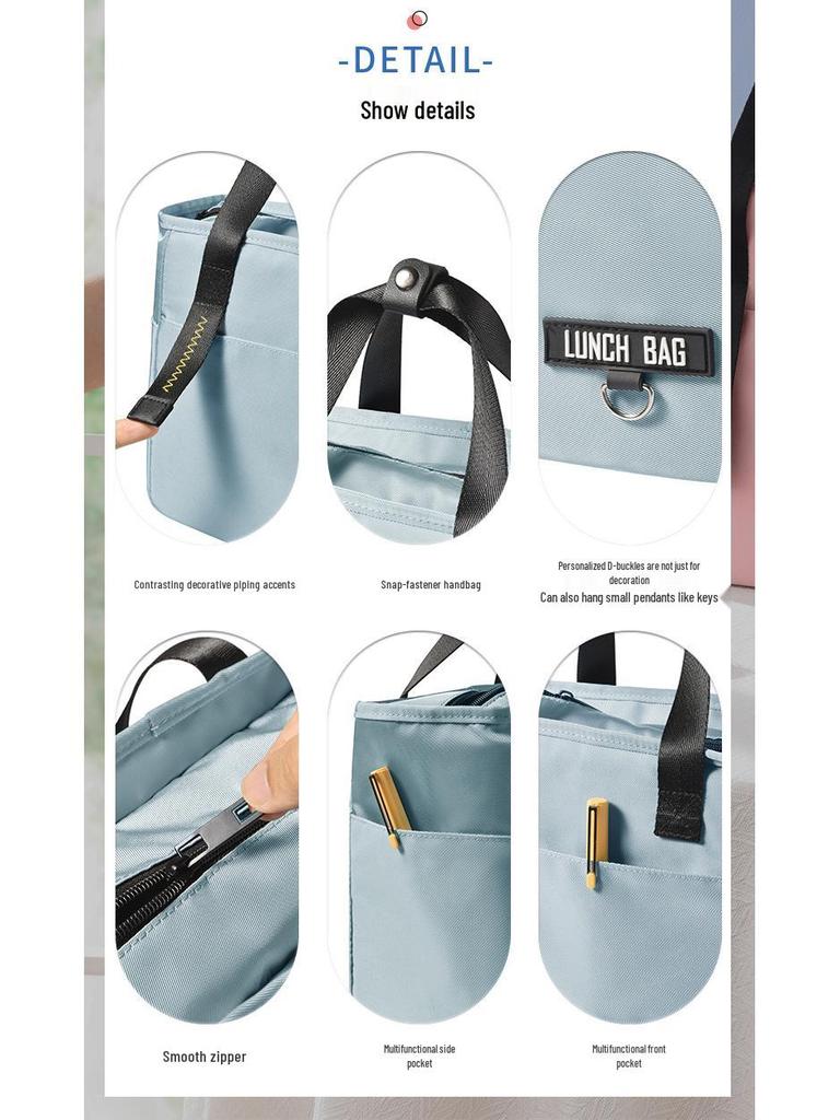 Beilian PEVA Insulated Lunch Bag for Office Workers, Waterproof High-Capacity Handheld Lunch Box with Ice Pack.