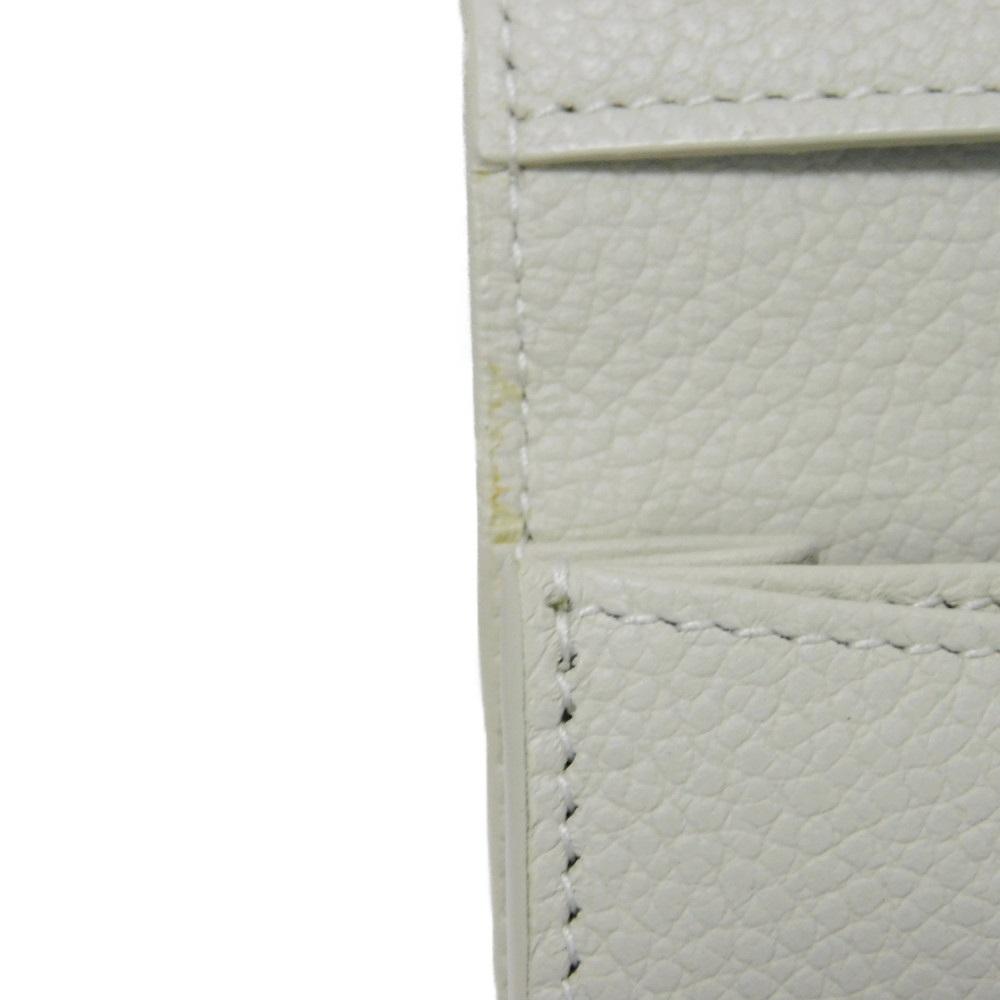 Used 9921 Business Card Holder 468994 7946 Grain Powder Textured Leather Bifold Logo Ivory Unisex from Japan AUTHENTIC