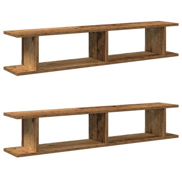 VidaXL Étagères murales 2 pcs vieux bois 105x18x20cm bois d'ingénierie, étagère flottante, étagère de buanderie, étagère 856602