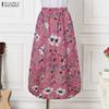 ZANZEA Women Casual Elastic Waist Loose Floral Print Midi Skirts