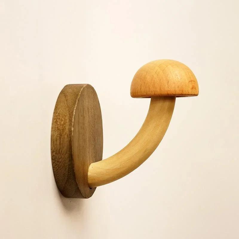 Creative Wooden Mushroom Clothes and Caps Hook Bathroom Clothes Hanger Self Adhesive Wall Hanger Organize Storage Hook