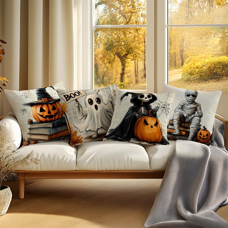 Home Decor Halloween-themed Pillows with Spooky Characters Pattern Cushion Cover Suitable for Sofa Bedroom Car Pillow Cover