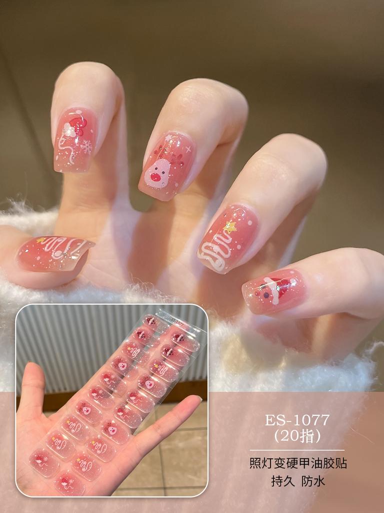 20 Pcs Halloween Christmas UV Semi Cured Gel Nail Stickers Self Adhesive Long Lasting Popular Nail Art Wraps