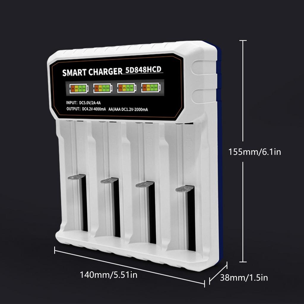 4-Slot Rechargeable Battery Charging for 14500 18650 21700 26650 Cells Built In Overcharge Prevention Auto Shutoff