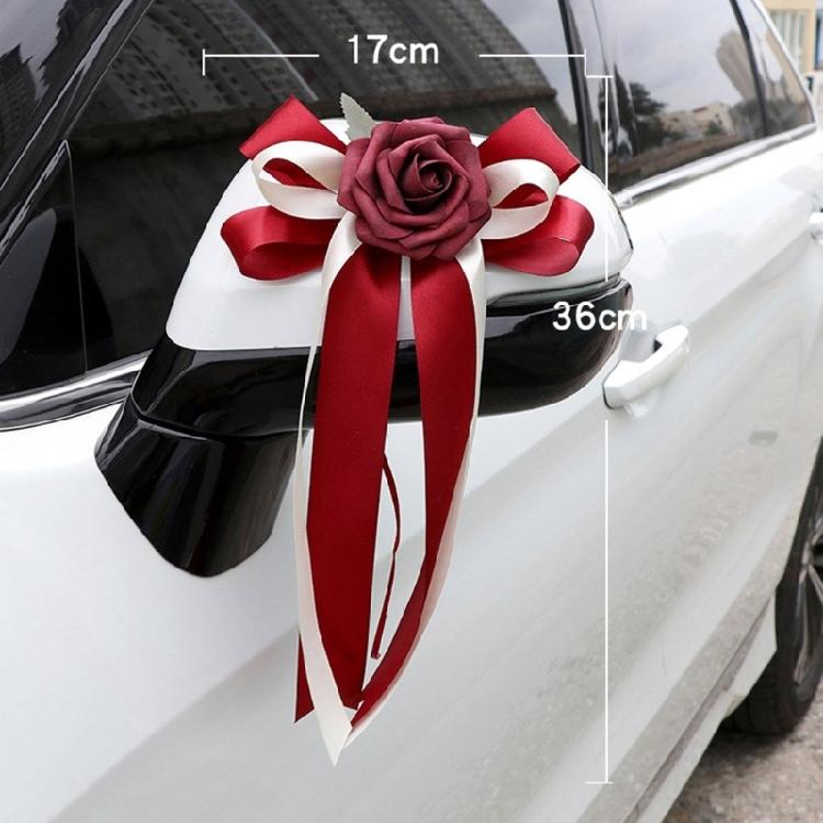 Set of 8 Nuptial Car Adornment with Ribbons Beautiful Silk Bowknot Auto Glasses Adornment for Matrimonial Ceremony
