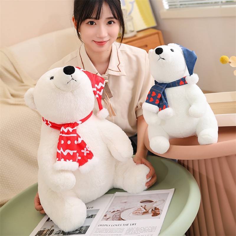 Polar Bear Plush Toy Christmas Edition With Short Plush For Kid And Holiday Gift