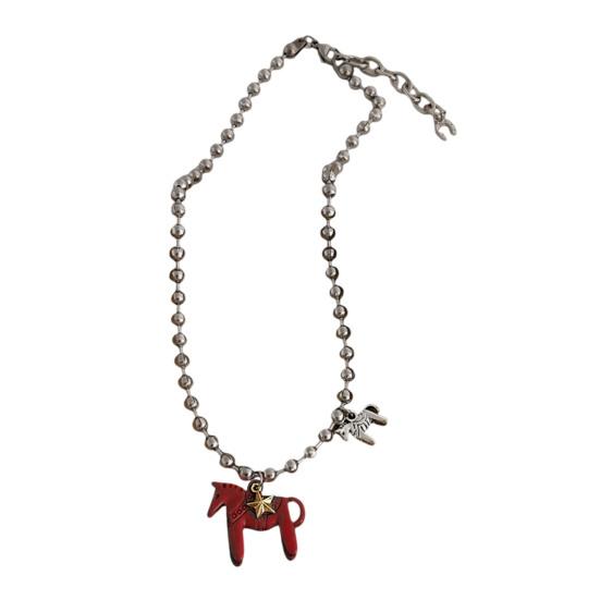 Coated Horse Pendant Necklace Bright Color Cute Horse Charm Necklace for Women Men Bead Chain Necklace