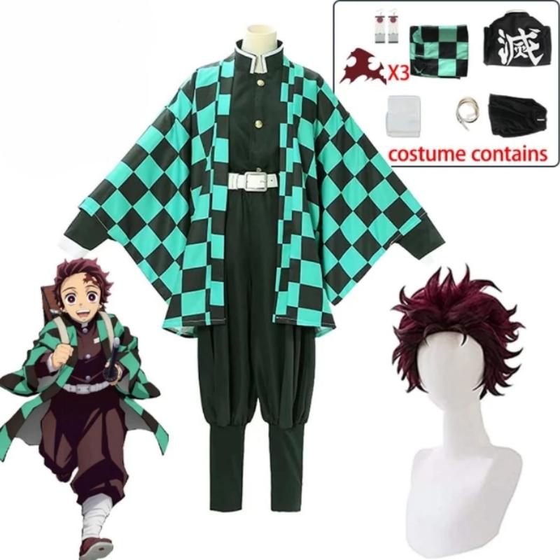 Anime Dämon Slayer Kamado Tanjirou Cosplay Kostüm Kimetsu No Yaiba Cartoon Kostüm Sutis Perücken Halloween Für Kinder Erwachsene CosParty