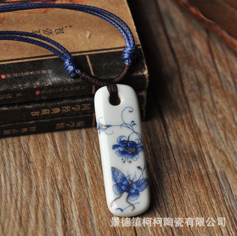 

Винтажное керамическое ожерелье, сине-белое ожерелье, цепочка для свитера в виде бабочки