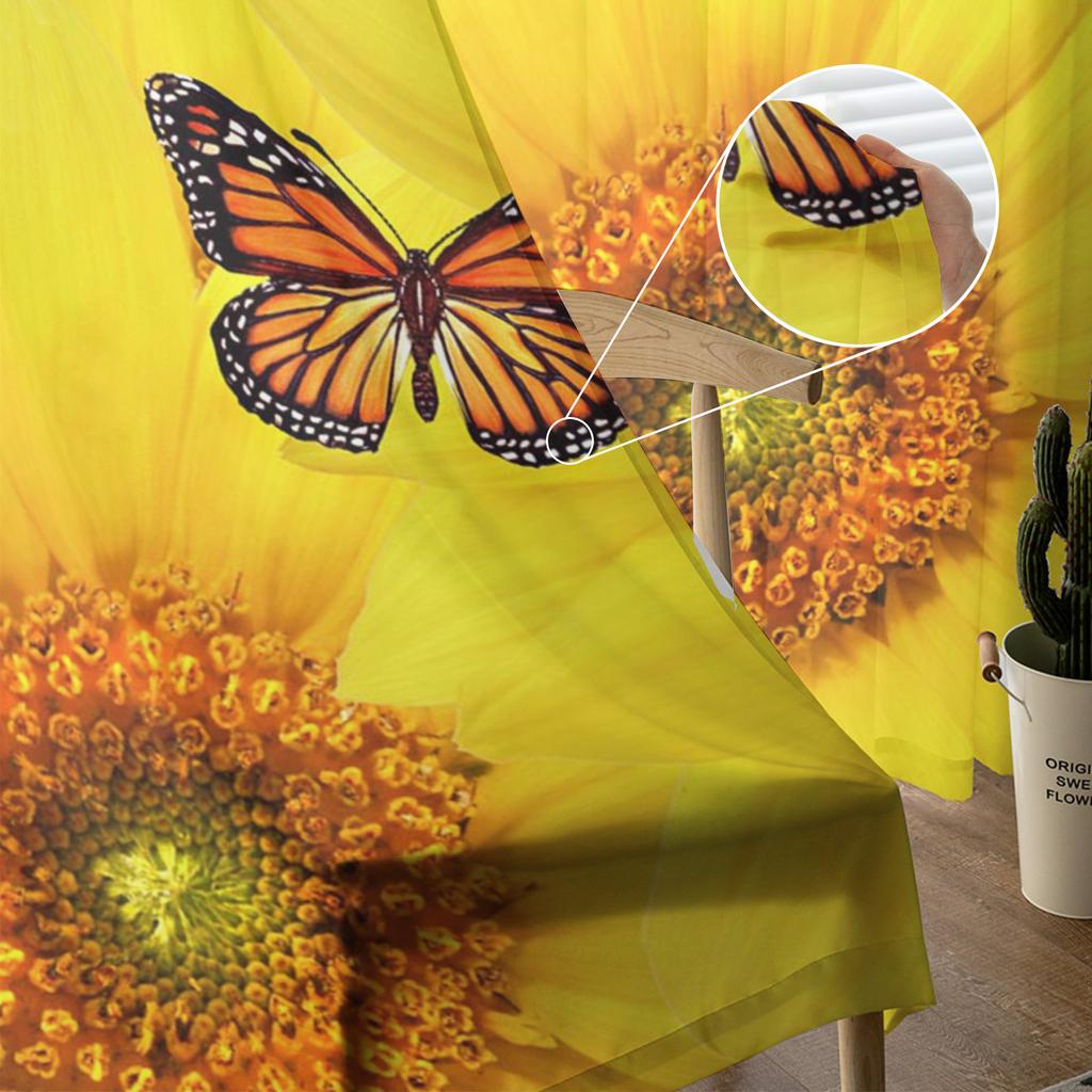 Yellow Sunflower Butterfly Flowers Plant Sheer Curtains for Living Room Decoration Window Curtains Kitchen Tulle Voile Curtains