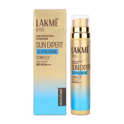 Lakmé Sun Expert 1% Hyaluronisches Gel Sonnencreme LSF 50 Pa++++ Für UVA/B, Keine weißen Rückstände, Zur Hydratation 56g Für alle Hauttypen