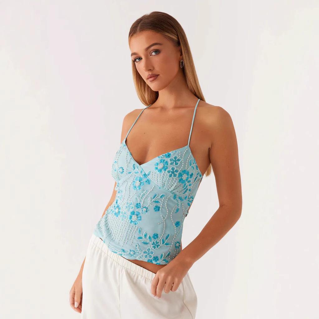 New Women's Embroidered Sequin Vest Camisole - Sexy European & American Style