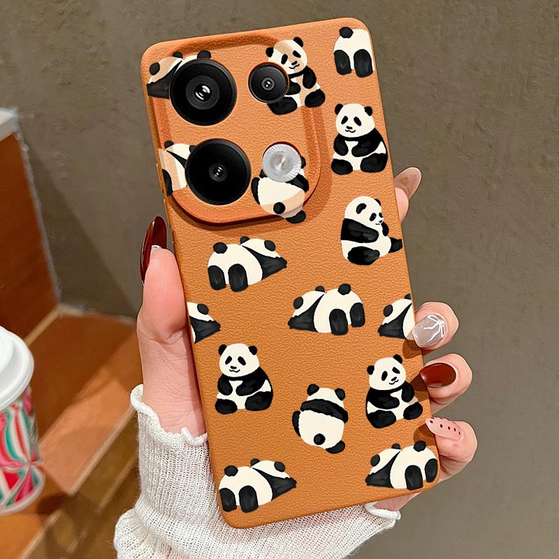 Pandas Pattern Silicone Soft Case for Xiaomi 13t Poco X6 M6 Pro Redmi Note 14 13 12 11 10 Pro Shockproof Leather Texture Plain Color Slim Cover
