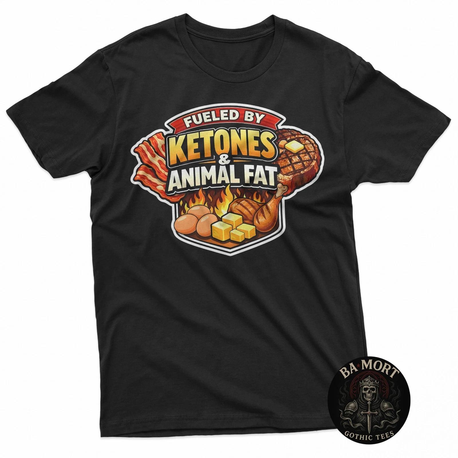 Powered By Ketones And Animal Fat Carnivore Diet Keto Quote 100% Cotton T-shirt Mens Tees Top L