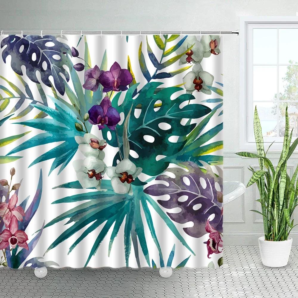 

Pink Floral Shower Curtains Dandelion Watercolor Flowers Green Plants Leaves Home Decor Bathroom Fabric Bath Curtain With Hooks 90x180cm-35x70in