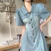 MODIQUE Letnia Sukienka Koszulowa Plus Size Nowa Kobiety Luźna Zniszczona Słodka Jeansowa Sukienka Codzienne Damskie Sukienki POLO Krótki Rękaw Niebieska Otwarty Ścieg