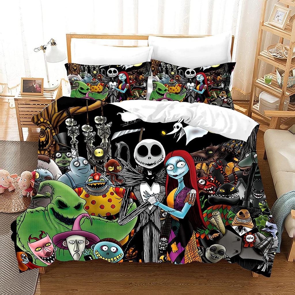 Jack Skellington Anime Bedroom Duvet Cover Set Comforte Printed Cartoon Twin Size Bedding Sets Christmas Gifts 3-piece